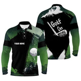 Max Corner Watercolor Mens Golf Polo Shirts, Dark Green Personalized Golf Shirts For Men, Vintage Golf Gifts