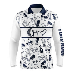Max Corner Navy And White Mens Love Golf Polo Shirts Funny Golf Heartbeat Tops For Men, Cool Golf Gifts