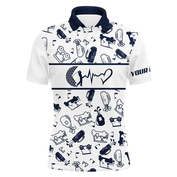Max Corner Navy And White Mens Love Golf Polo Shirts Funny Golf Heartbeat Tops For Men, Cool Golf Gifts
