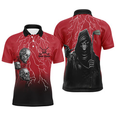 Max Corner Red & Black Lightning Mens Golf Polo Shirts Custom Skull Golf Shirts For Men