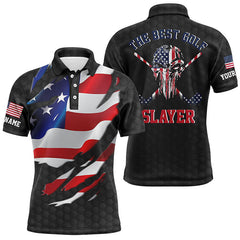 Max Corner 3D American Flag Mens Golf Shirts, Skull Golf Shirts For Mens, Custom Name Mens Golf Shirts Dry Fit