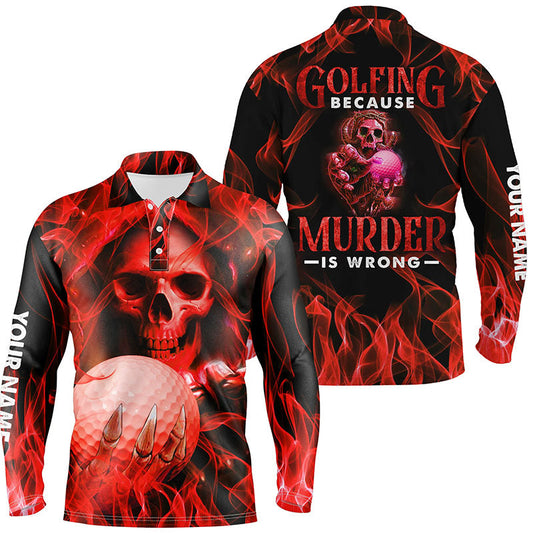 Max Corner Mens Red Skull Golf Polo Shirts, Personalized Skull Golf Shirt For Men, Halloween Golf Gifts