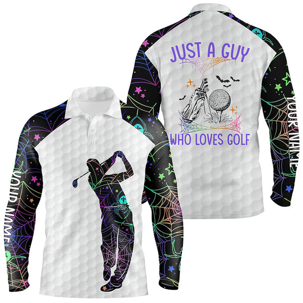 Max Corner Mens Halloween Golf Shirts, Multicolor Spider Web Golf Shirts For Men, Best Halloween Golf Gifts