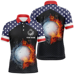 Max Corner Fire And Water Golf Mens Polo Shirts, Custom American Flag Golf Shirts For Men, Patriotic Gifts