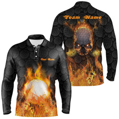 Max Corner Mens Fire Flame Golf Polo Shirts Customized Orange Skull Golf Shirts For Men