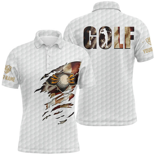 Max Corner Vintage American Flag Eagle Golf Ball Texture, Ripped Us Flag Patriotic Golf Shirts For Men
