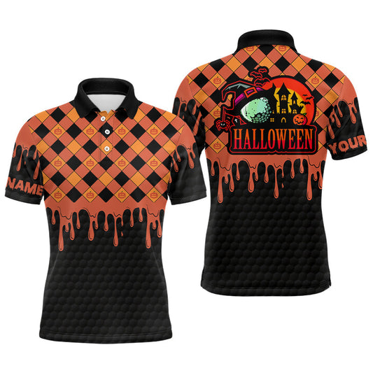 Max Corner Halloween Mens Golf Polo Shirt, Custom Name Halloween Golf Shirts For Men