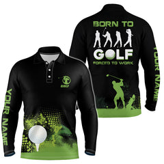 Max Corner Grunge Graphic Mens Golf Polo Shirt, Green Wet Paint Black Golf Shirts For Men, Best Golf Gifts