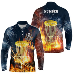Max Corner Fire And Water Mens Disc Golf Custom Polo Shirts, Lightning Golf Shirts For Men