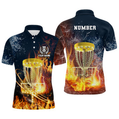 Max Corner Fire And Water Mens Disc Golf Custom Polo Shirts, Lightning Golf Shirts For Men
