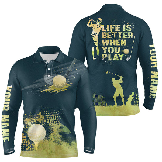 Max Corner Mens Golf Artistic Wet Paint Polo Shirt, Personalized Dark Green Golf Shirts For Mens Golfing Gifts