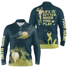 Max Corner Mens Golf Artistic Wet Paint Polo Shirt, Personalized Dark Green Golf Shirts For Mens Golfing Gifts