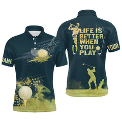 Max Corner Mens Golf Artistic Wet Paint Polo Shirt, Personalized Dark Green Golf Shirts For Mens Golfing Gifts