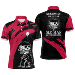 Max Corner Red And Black Mens Skull Golf Polo Shirts Personalized Golf Polos For Men, Crazy Golf Gifts