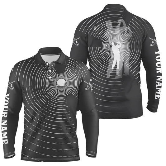 Max Corner 3D Effect Golf Ball And Golfer All Over Print Mens Customized Name Polo Shirts, Best Golf Shirts For Men