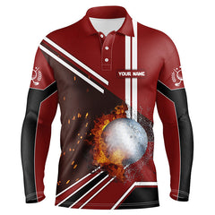 Max Corner Golf Ball On Fire And Water Red Golf Polo Shirts Personalized Flame Golf Shirts For Men