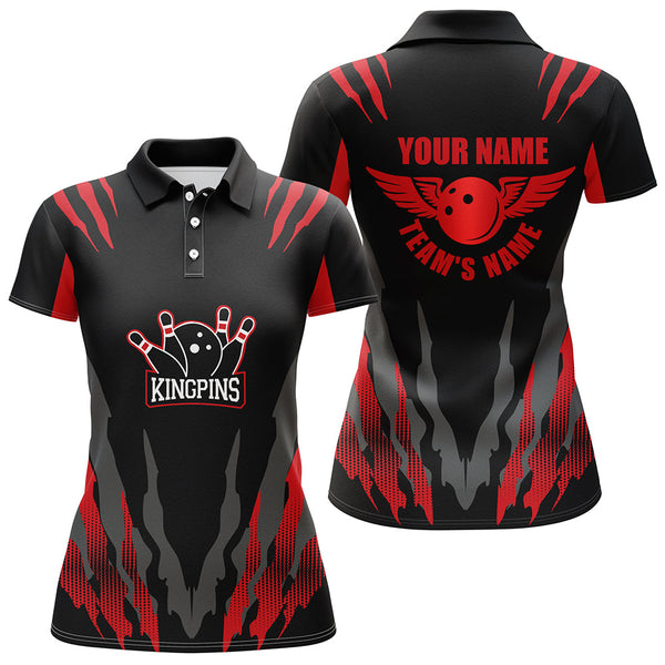 Maxcorners Red Bowling Kingpins Premium Customized Name 3D Shirt For Women