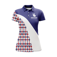 Maxcorners Blue Argyle Bowling Personalized All Over Printed Shirt For Women