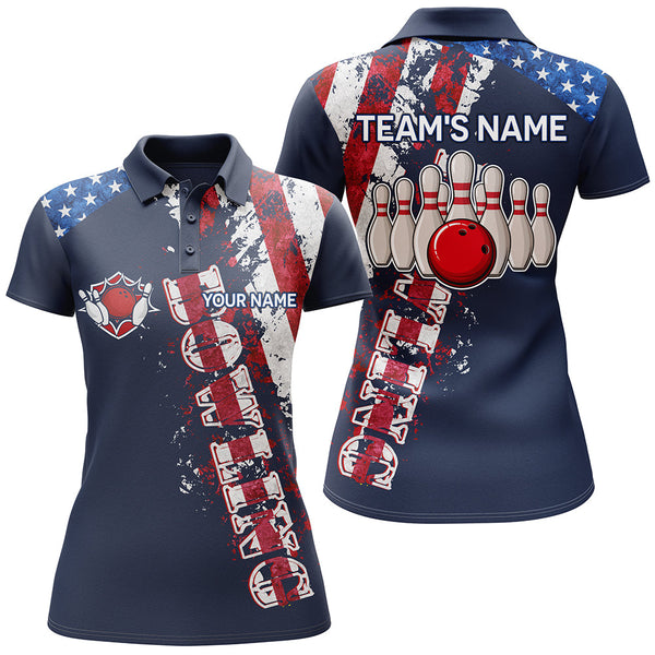 Maxcorners Patriotic Bowling American Flag Pattern Premium Customized Name 3D Shirt For Women