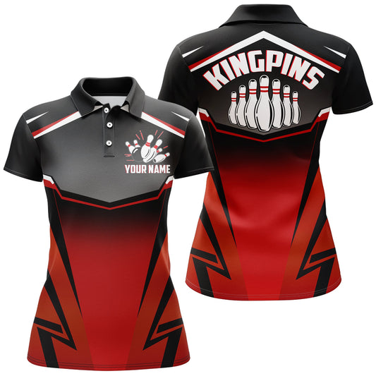 Maxcorners Bowling Kingpins Red Premium Customized Name 3D Shirt For Women