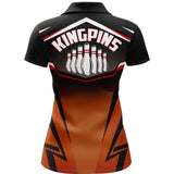 Maxcorners Kingpins Orange Bowling Ball And Pins Premium Customized Name 3D Shirt For Women