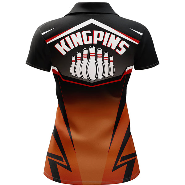 Maxcorners Kingpins Orange Bowling Ball And Pins Premium Customized Name 3D Shirt For Women