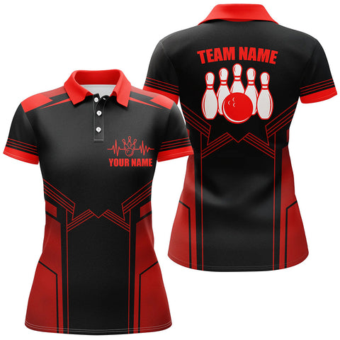 Maxcorners Red Bowling Ball And Pins Premium Customized Name 3D Shirt For Women