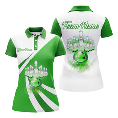 Maxcorners Green Ladies Bowling Premium Customized Name 3D Shirt For Women
