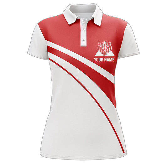 Maxcorners Red & White Bowling Funny They See Me Bowlin' They Hatin' Premium Customized Name 3D Shirt For Women