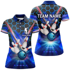 Maxcorners Light Blue Hexagon Bowling Pattern Personalized All Over Printed Shirt For Women