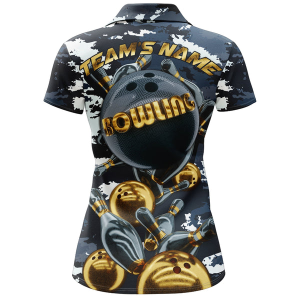 Maxcorners Camo Navy Bowling Personalized All Over Printed Shirt For Women