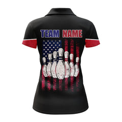 Maxcorners Bowling Black American Flag Customized Name All Over Printed Shirt For Women