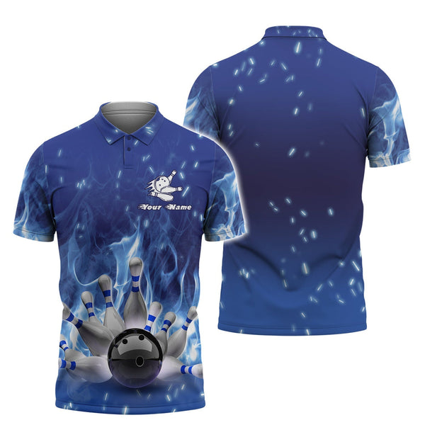 Maxcorners Bowling On Blue Fire Personalized Name 3D Shirt