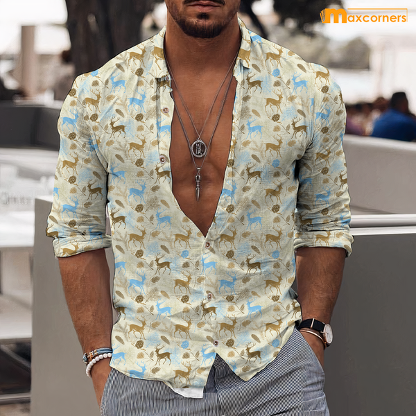 Maxcorners Deer Yellow Pastel Casual Shirt