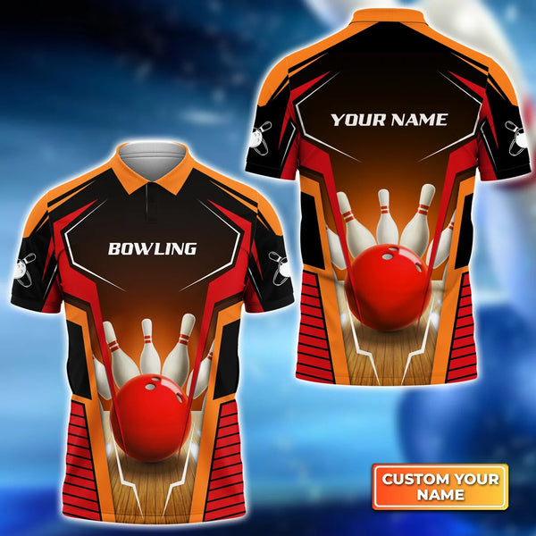 Maxcorners Mens Bowl Pin And Red Bowling Ball Personalized Name 3D Shirt