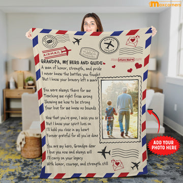 Maxcorners (Photo Inserted) Dad My Hero And Guide - Personalized Blanket - Loving Gift For Family Members