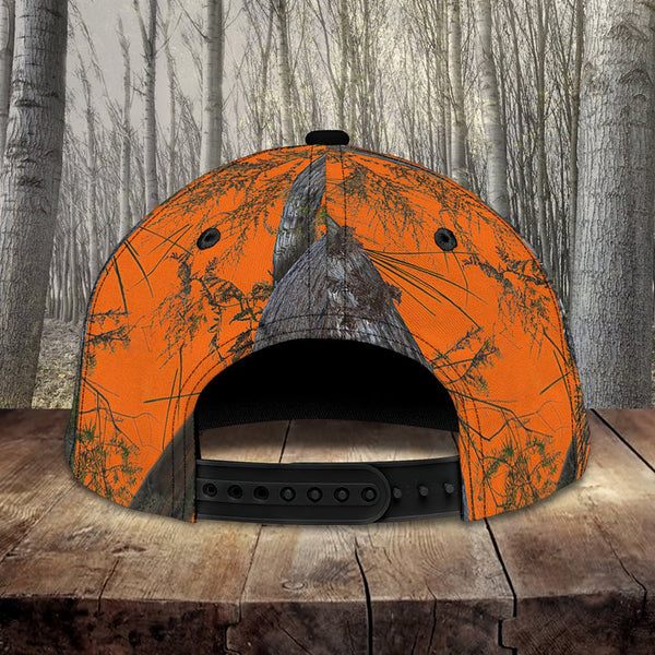 Maxcorners Custom Name Hunting Duck Dog On Orange Camo Pattern Cap