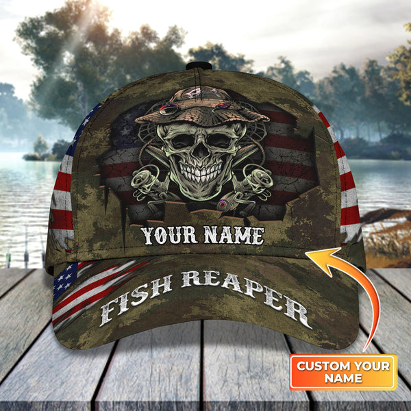 Maxcorners Personalized Name American Fish Reaper Cap PT04