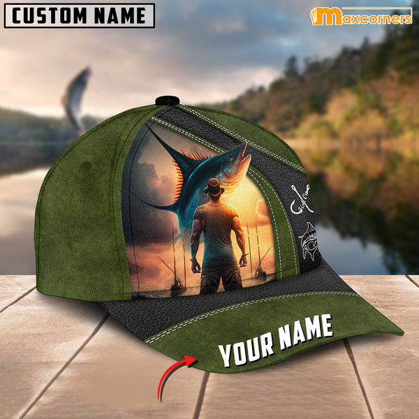 Maxcorners Marlin Fishing Personalized Name 3D Over Printed Cap