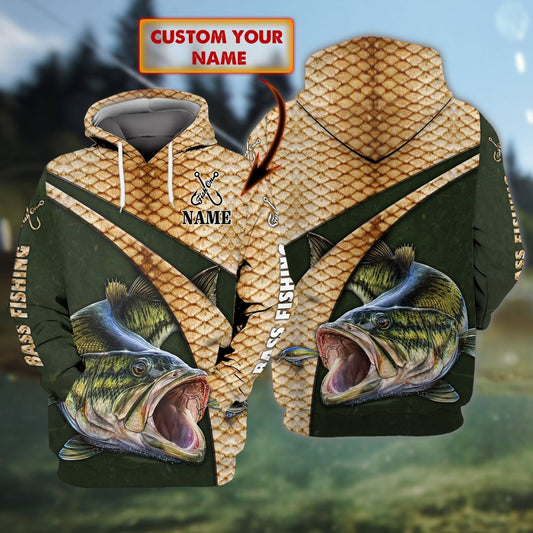 Maxcorners Bass Fishing Personalized Name 3D Shirt