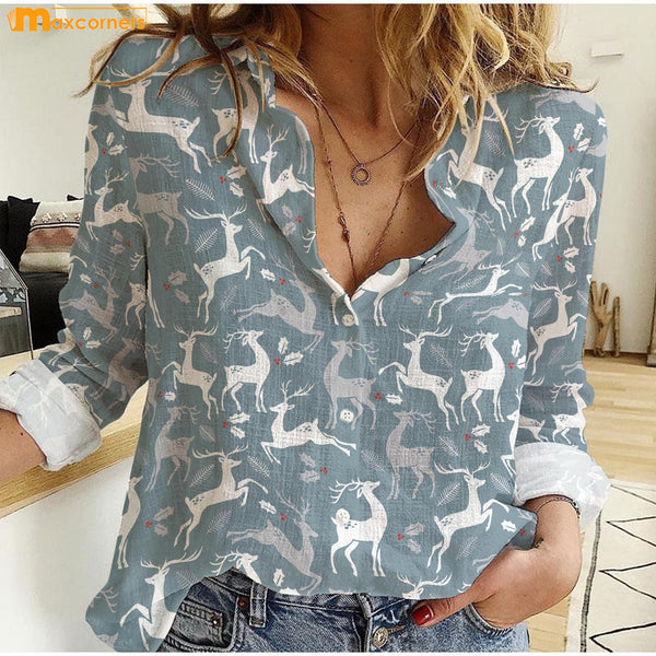 Maxcorners Deer Baby Blue Casual Shirt