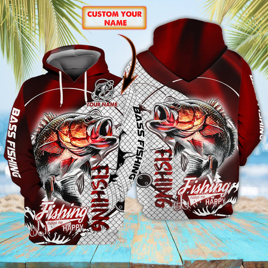 Maxcorners Bass Fishing Personalized Name 3D Shirt