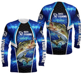 Maxcorner Bass Fishing Blue Galaxy Custom Long Sleeve Performance Fishing 3D shirt