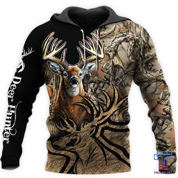 Maxcorners Deer Hunting Camo Caribou 3D Over Printed Hoodie