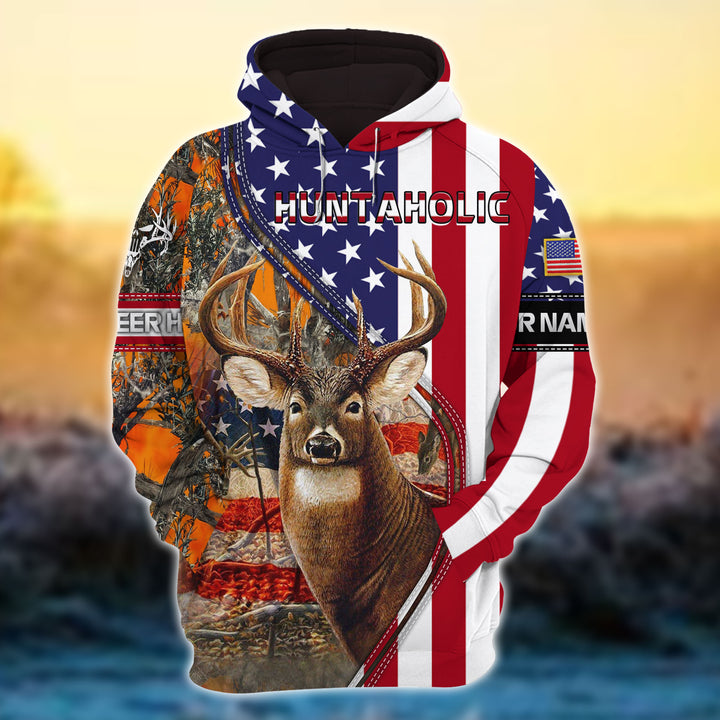 Max Corner US Flag Huntaholic Deer Hunting Personalized 3D Hoodie For ...