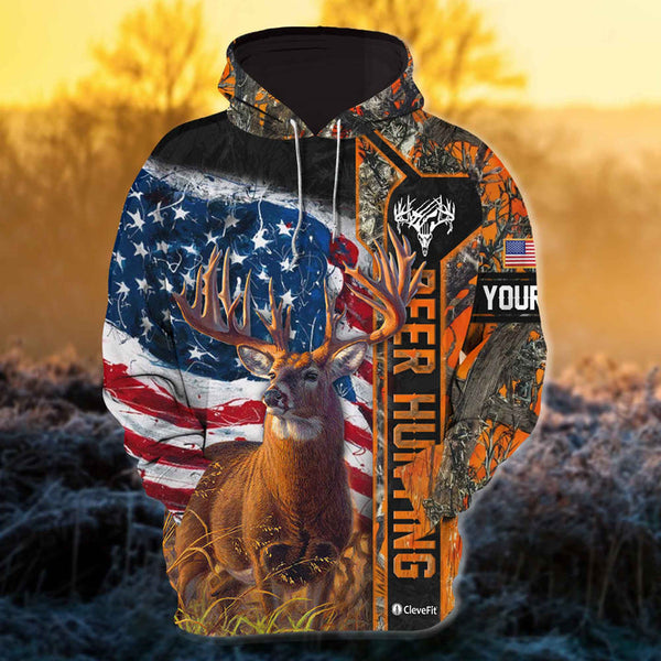 Max Corner Deer Hunting US Flag Smoke Pattern Personalized 3D Hoodie For Hunting Lover