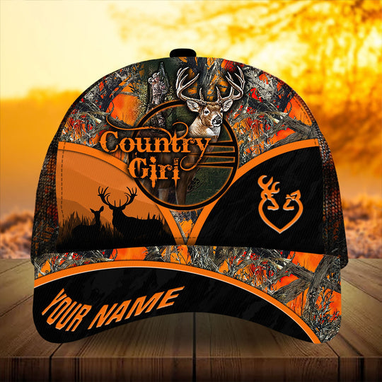 Maxcorners Premium Florapunk Country Girl Deer Hunting Trucker Personalized Hats 3D