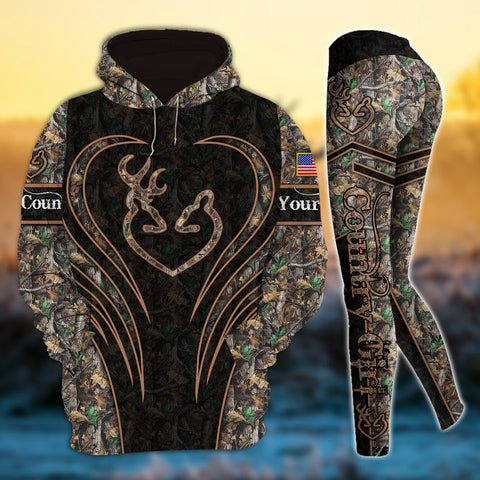 Max Corner Deer Hunting Heart Line Pattern Personalized 3D Style 2 Combo Hoodie & Legging Set