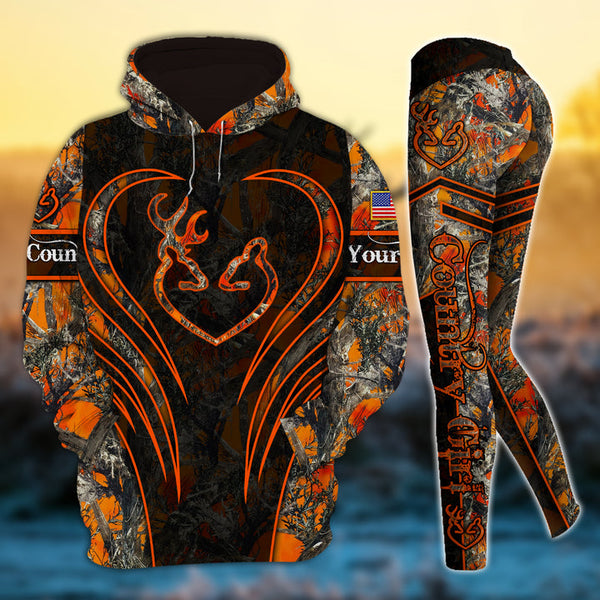 Max Corner Deer Hunting Heart Line Pattern Personalized 3D Style 6 Combo Hoodie & Legging Set