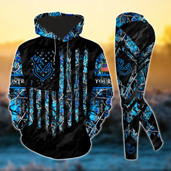 Max Corner Premium Deer Hunting US Flag Pattern Personalized Style 8 Combo Hoodie & Legging Set